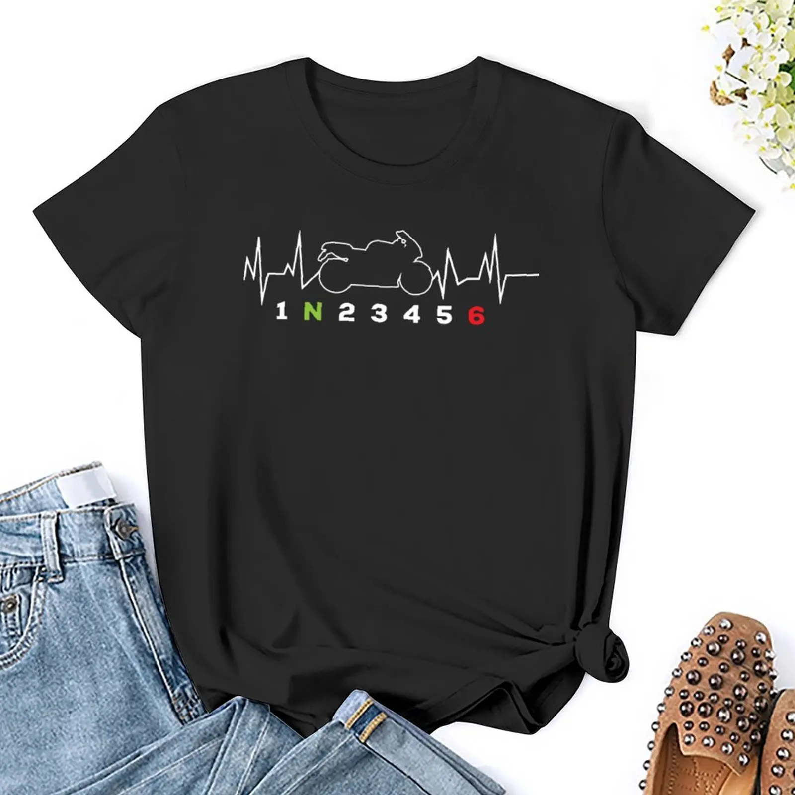 Heartbeat Motorcycle Gear Shift One Up Five Down Y T-shirt Harajuku Campaign Top Tee Vintage Aactivity Competition Funny Novelty