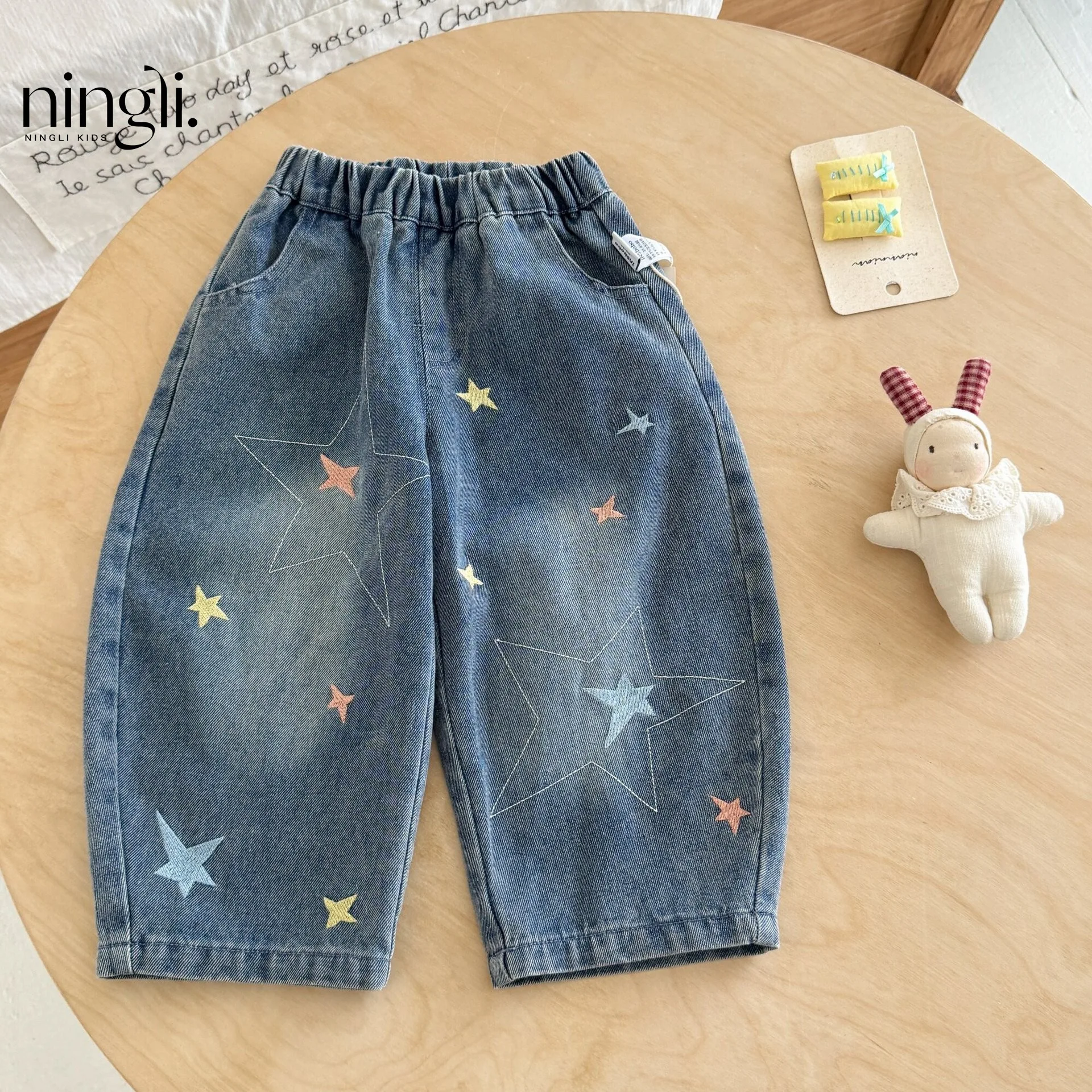 Girls Pants 2026 Spring and Autumn New Children's Clothing Korean Style Girl Baby Foreign Leisure Star Jeans Simple