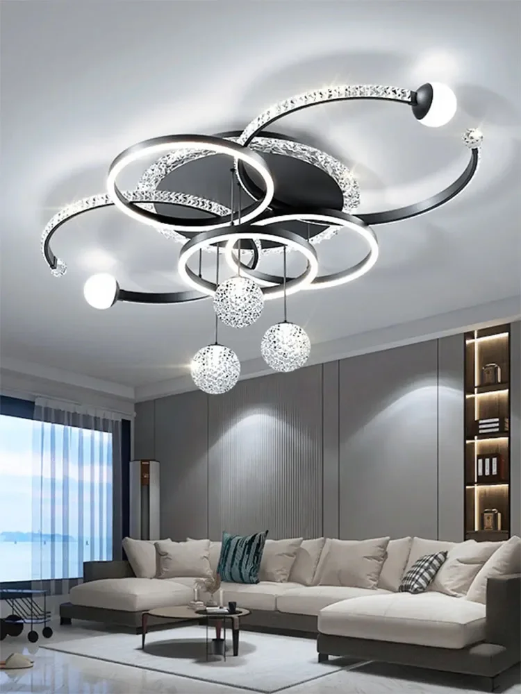 2024 New Modern Round Led Black Living Room Pendant Light Kitchen Restaurant Glossy Pendant Light Interior Decoration