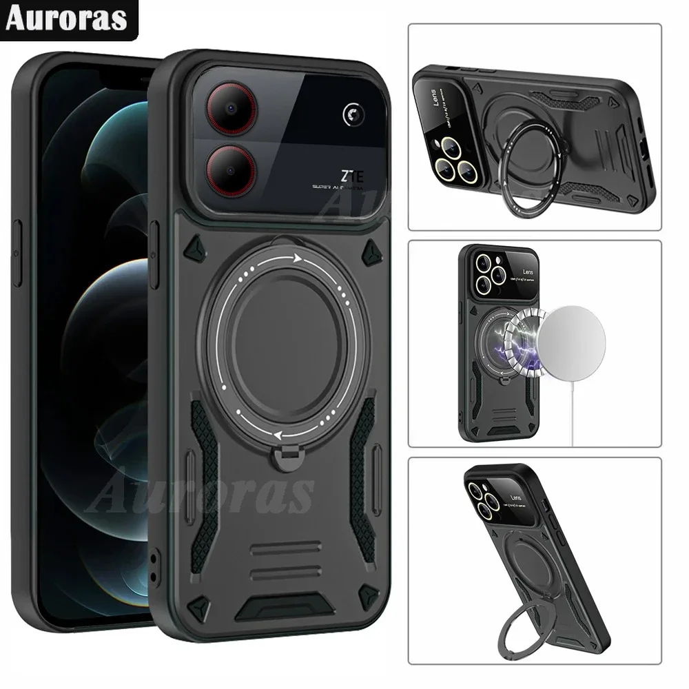 

Auroras For ZTE Blade A34 Case Magnetic Circle Ring Armor Slide Window Silicone Back Cover For ZTE Blade A54 Shell