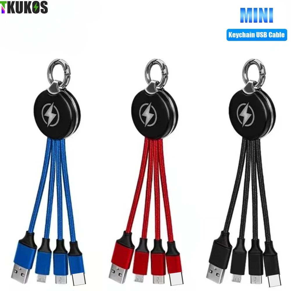 3 in 1 Key Chain USB Charge Cable Micro USB Type C Charger Cable For Samsung S10 S9 Huawei Android Mini Keychain Charging Cable