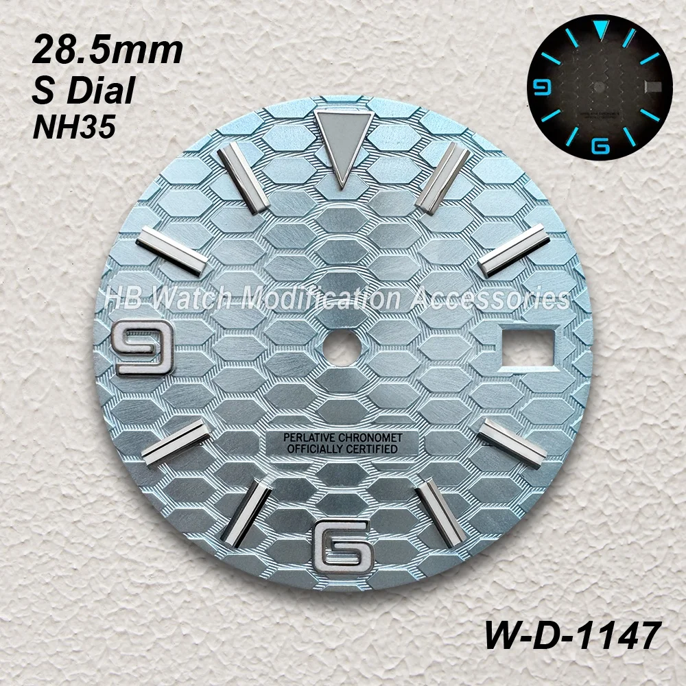Mostrador de mergulho com logotipo s, 28.5mm, adequado para nh35/nh36/4r/7s, movimento japonês, azul gelo, luminoso, acessórios de modificação de relógio de alta qualidade