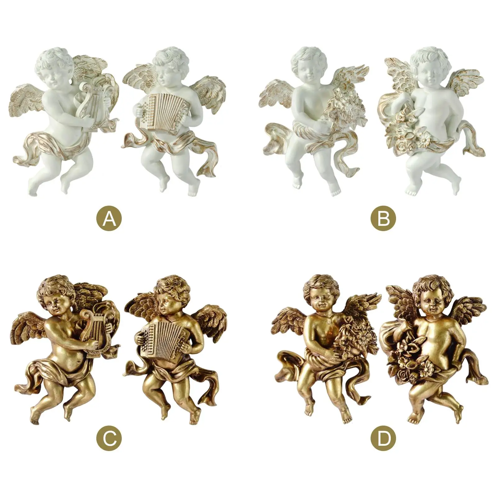 

2Pcs Lovely Angel Statue Figurines , Cherub Wall Sculpture Collections Hand