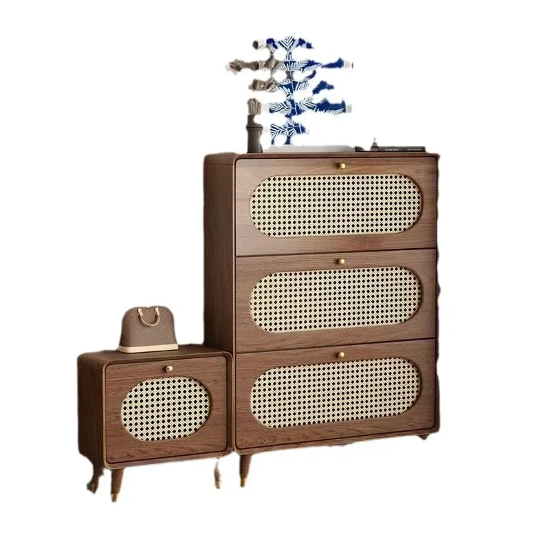 New Chinese shoe cabinet rattan door entrance entrance durable vertical tipping bucket locker