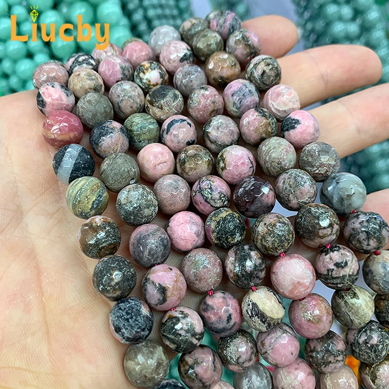 Faceted Black Lace Rhodonite Natural Stone Handmade beads For Jewelry Making DIY Charm Accessories 15'' Wholesales 4/6/8/10/12mm