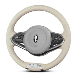 For ORA Funky Cat GT 2021 2022 Braid Non-slip Car Steering Wheel Cover Hand Stitched Genuine Leather Beige Car Interior