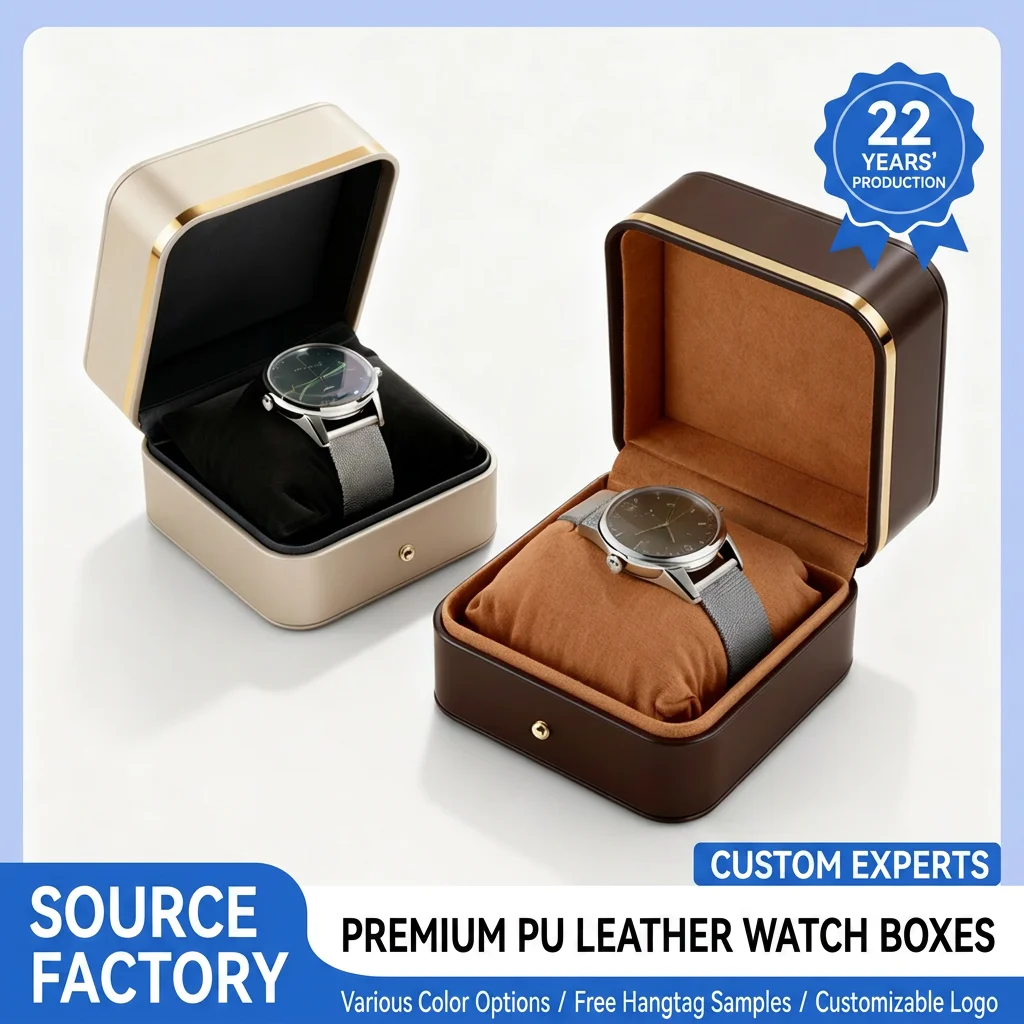 

Rounded Corner Jewelry Box Wear-Resistant Flip Lid Storage Case Pu Leather Watch Box Soft Gold Trim Jewelry Case For Jewelry