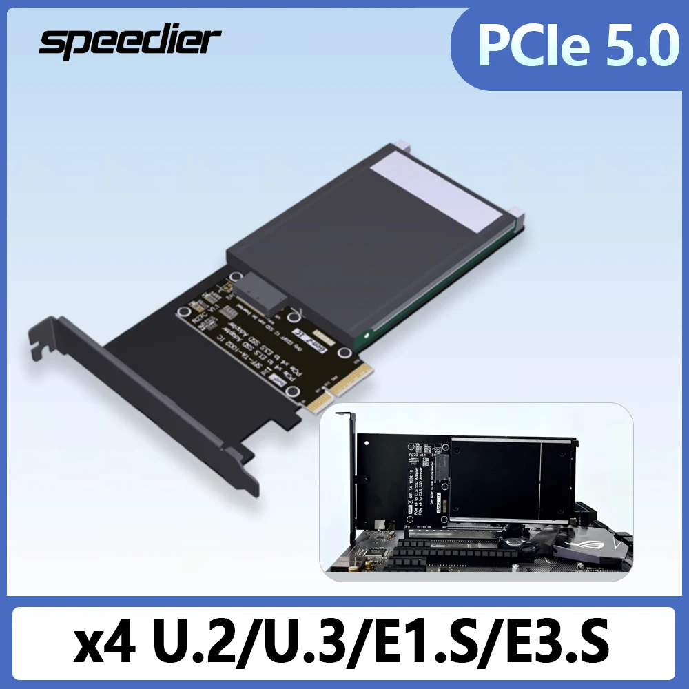 PCIe 4.0 / 5.0 X4 To U.2 U.3 E1.S E3.S SSD Hard Disk Adapter Card with Stand PCI Express Gen4.0 4X To SFF-8639 Hard Drive SSD