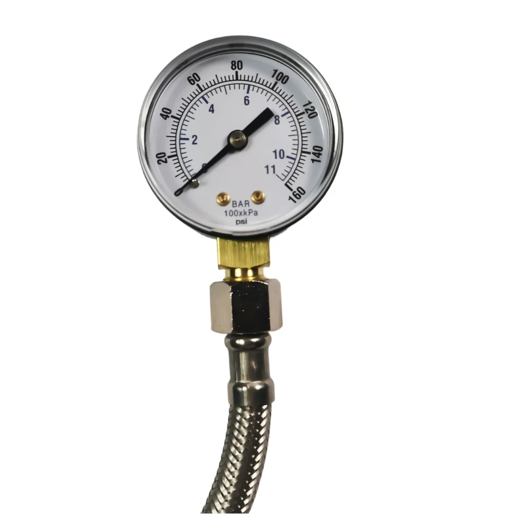 Wasserhahn-Druckprüfgerät 0-160 PSI mit Doppelskala und 30cm Schlauch für Gartenbewässerung, Rohrheizung und Sanitär-Diagnose – Detail 3