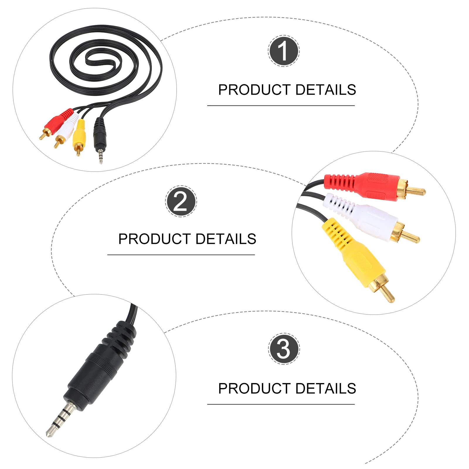 

2Pcs Av Cable 3.5mm to 3 High Quality Stereo Audio Video Output Cable for Speaker Amplifier Aux Cord Aux Y Cord