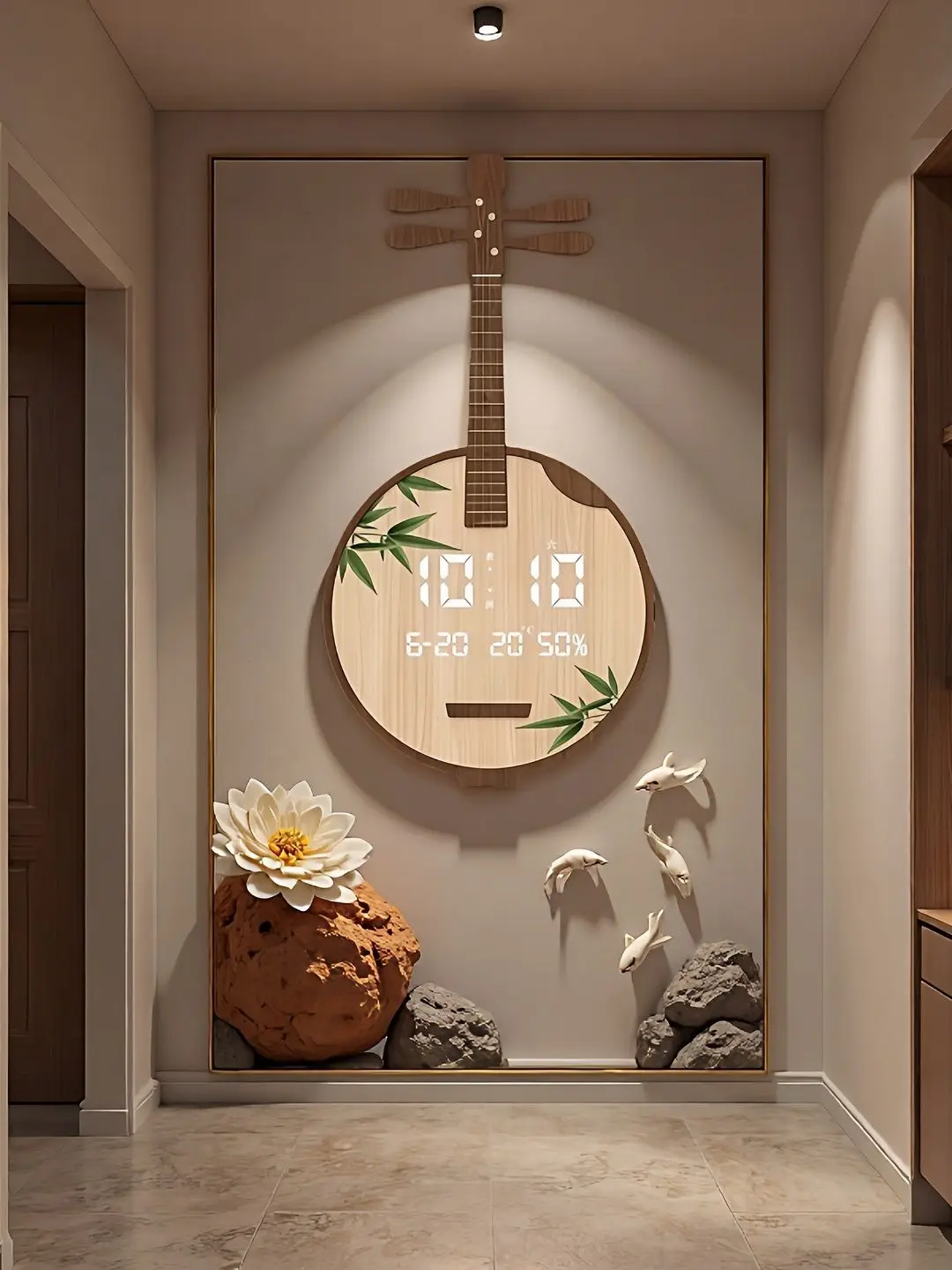 Artistic Wall Clock with Calendar and Musical Bell for Entryway, Corridor, and Passageway