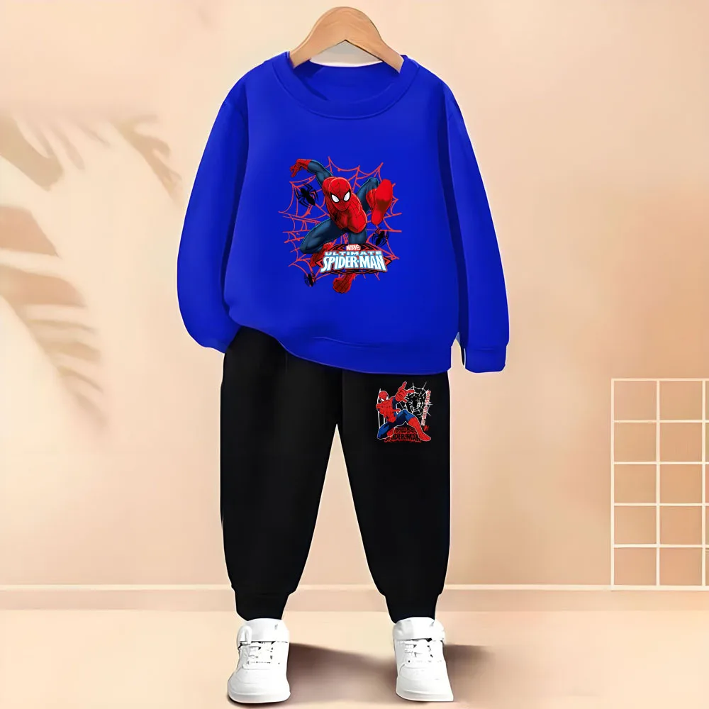 2025 Autumn New Children's Hoodies Sets Anime Spiderman Boys Pullover and Long Pants Two Piece Set Kids Casual Thin Tracksuit image 4