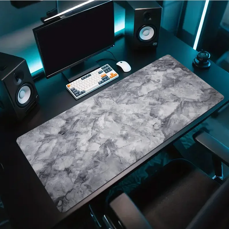 

Коврик для стола с узором под серый и белый мрамор, большой игровой коврик для мыши, подставка для запястья для клавиатуры, компьютерный аксессуар унисекс