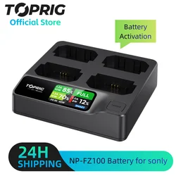 Toprig 4ch NP-FZ100 Fast Charger Type-C PD 100W with LCD Display for Sony NP-FZ100 Battery Activation A7iii A7iv A7C FX3 FX30