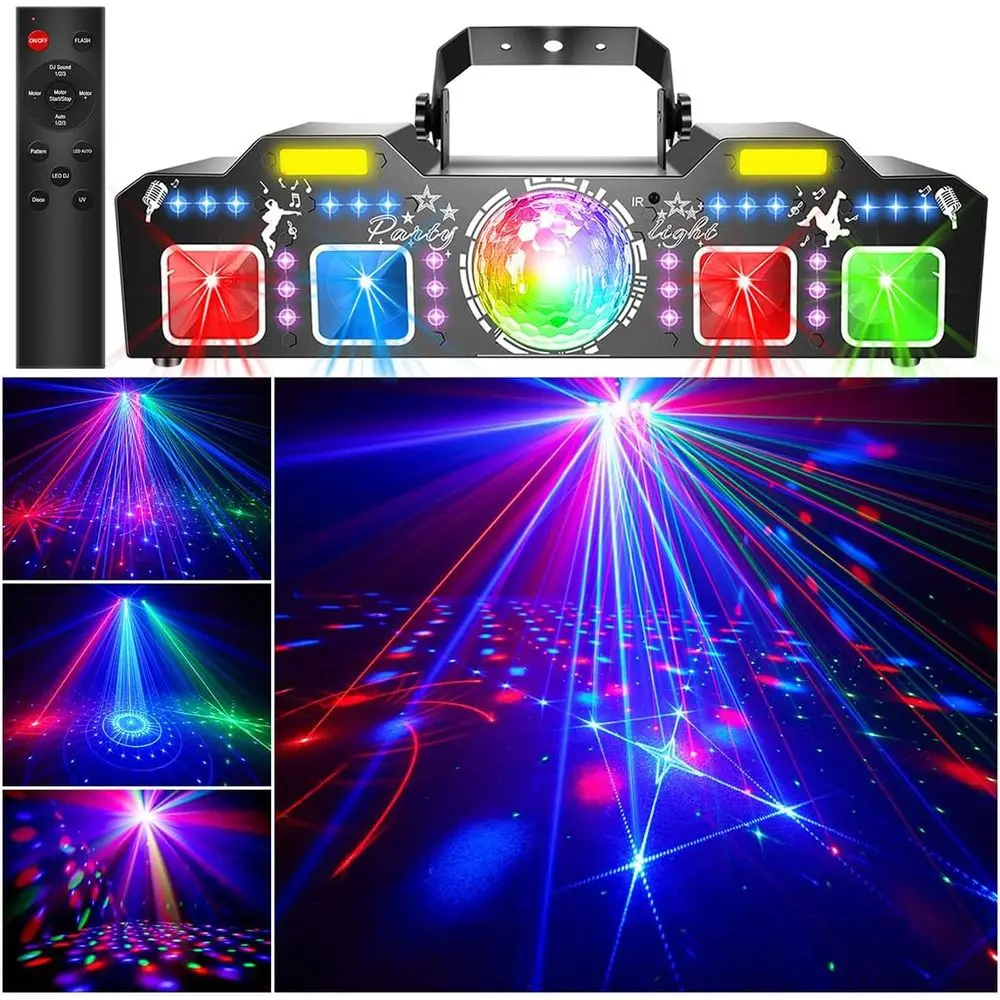 

Светодиодный диско-шар 7-в-1 с DMX512 и звуковым управлением, стробоскоп для сценического освещения, шоу, вечеринок, танцев, диджейских вечеринок, караоке