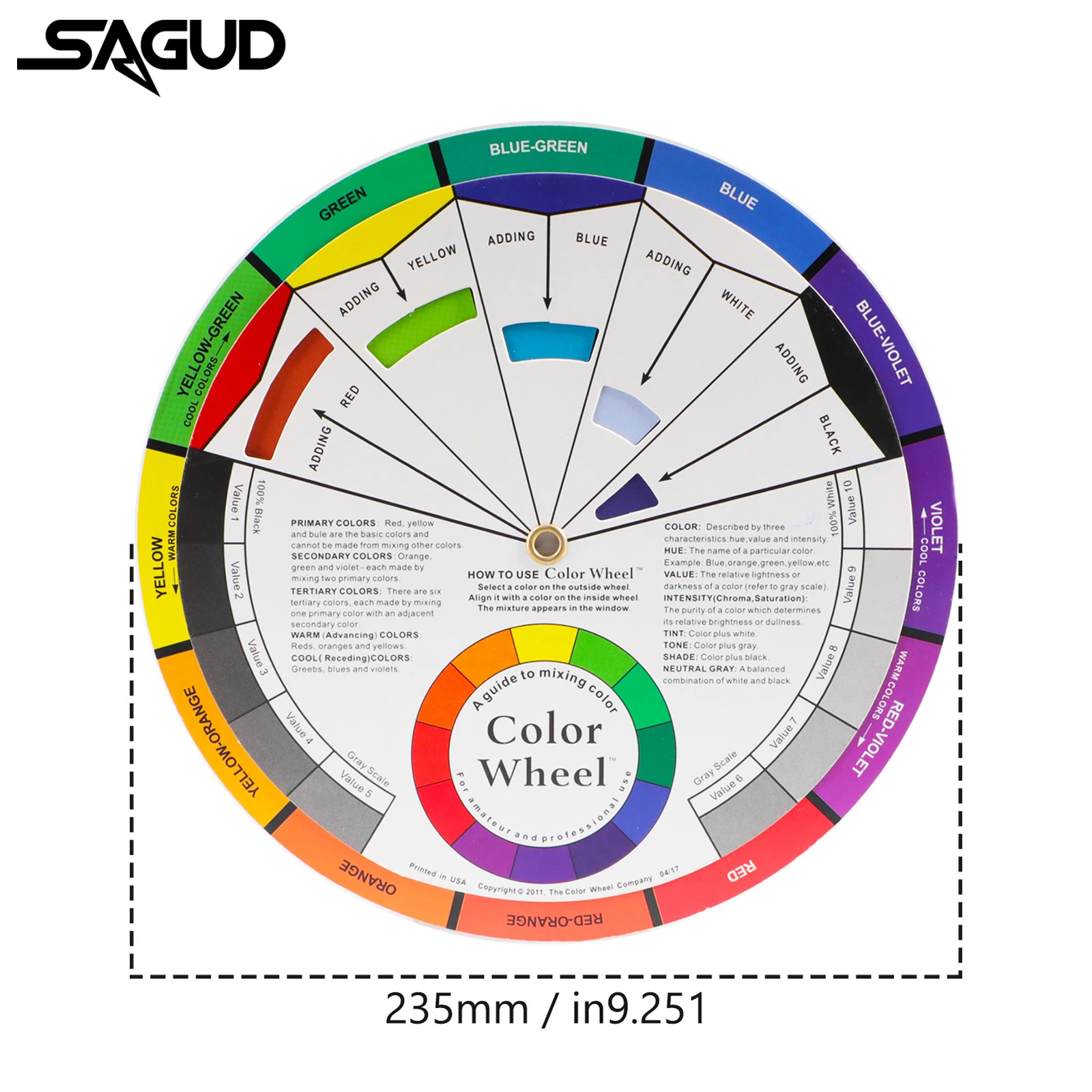 SAGUD 2 Styles Color Wheel Professional 360° Rotating Paper Card Pigment Mini Tool for Nail Tattoo Pigment 24 Color Palette