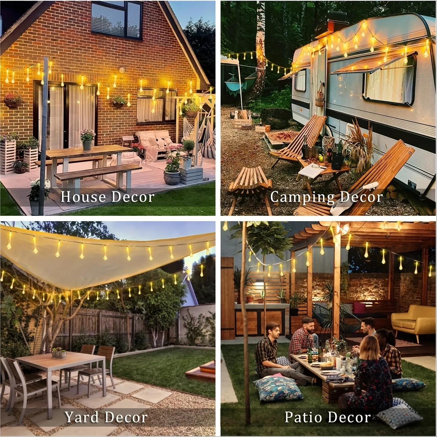 2025 Solar-LED-Wassertropfen-Lichterkette für den Außenbereich, Weihnachtsfeengarten-Dekoration, Blasenkugel-Lichter für Rasen, Innenhof