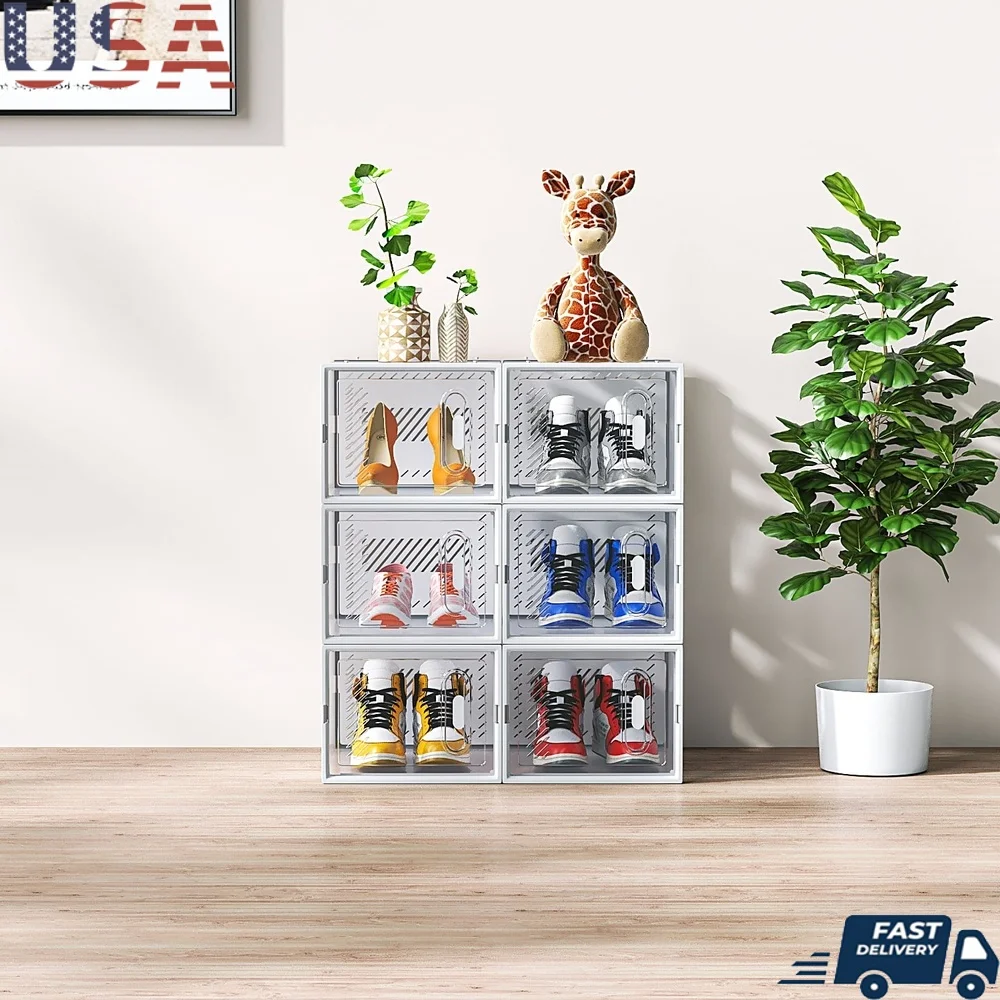 

6Pcs Medium Plastic Mesh Shoe Box Set Stackable Storage Solution Shoes Accessories Home Organization Space Saving