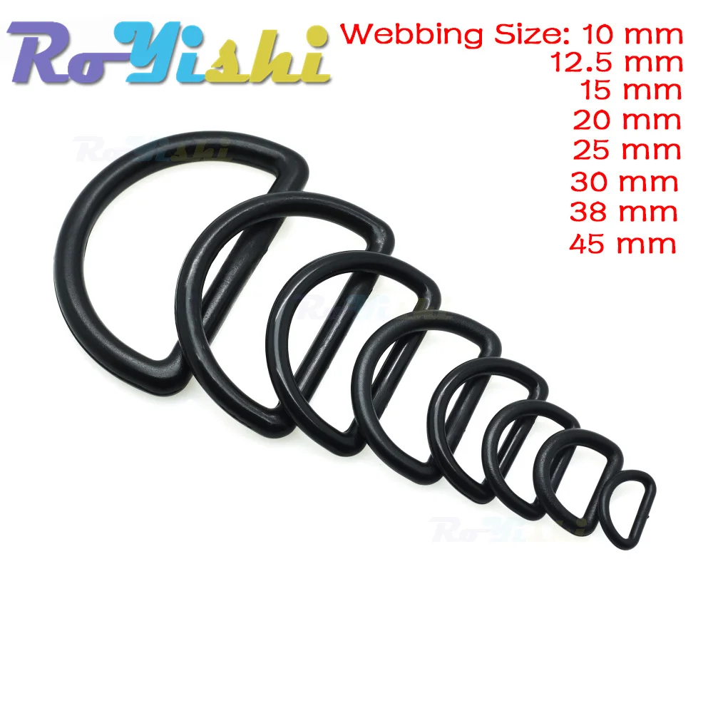 10 Pcs/Pack Plastic D-Ring Buckles Webbing Size 10mm 12mm 15mm 20mm 25mm 30mm 38mm 45mm Black