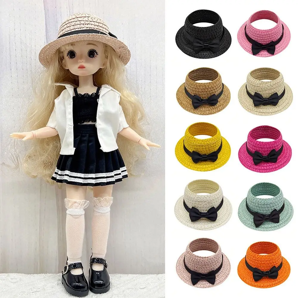 Fashion 10.5cm Straw Hat Camera Sitting BOW Stylebow Dolls Accessories Cosplay Props Party Style Empty Top Hat Doll Dressing