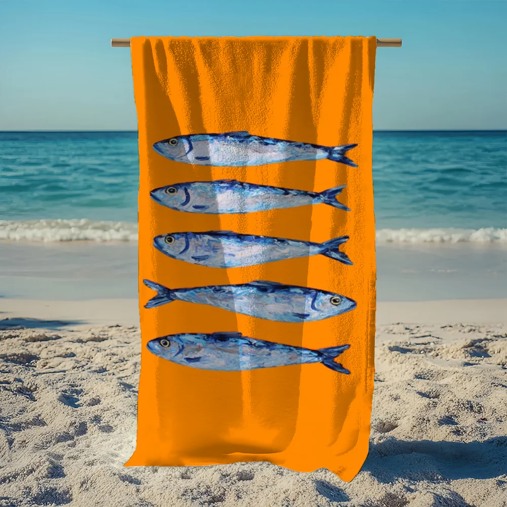 Toalla de pintura artística de sardinas, toallas de playa de secado rápido para piscina, Camping, viaje, regalo suave, gimnasio, ducha, deportes