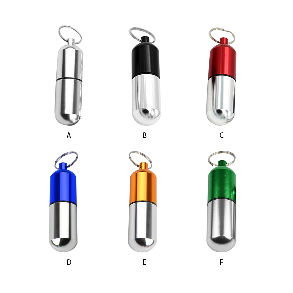 Mini Pill Box Portable Emergency Regular Pills Storage Case Aluminum Container with Keyring Silver Blue