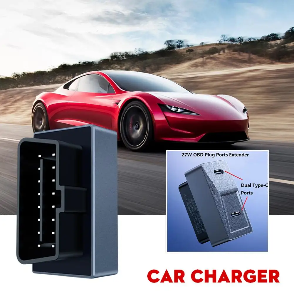 Hidden 27W OBD Charger PD Fast Charging Adapter For Tesla Model 3 Highland 2024 USB-C Dual Ports Plug And Play Car Charger