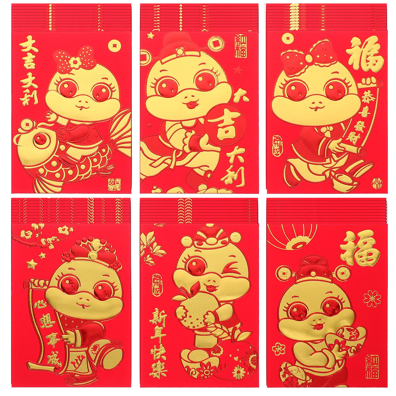 

60Pcs Red Envelopes 2025 Chinese New Year Snake Theme Money Envelopes Cash Packet Spring Festival Red Packet Lunar New Year