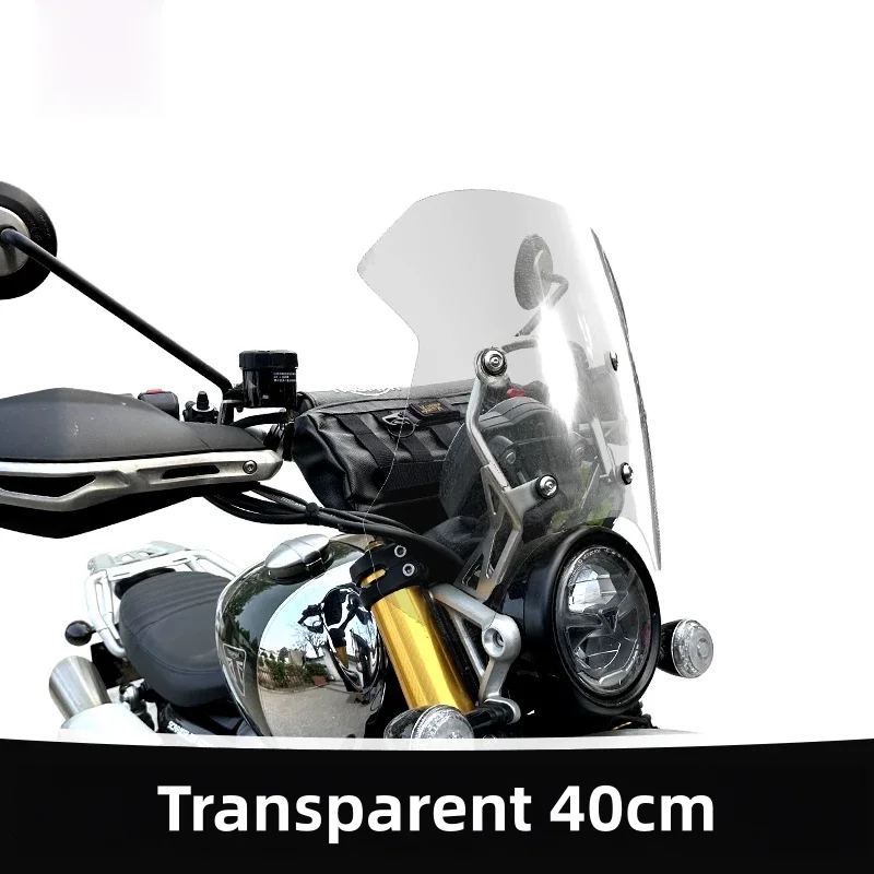 For Triumph Scrambler 1200XC: Front windshield modification, heightening, transparent windshield, and rain guard accessories.