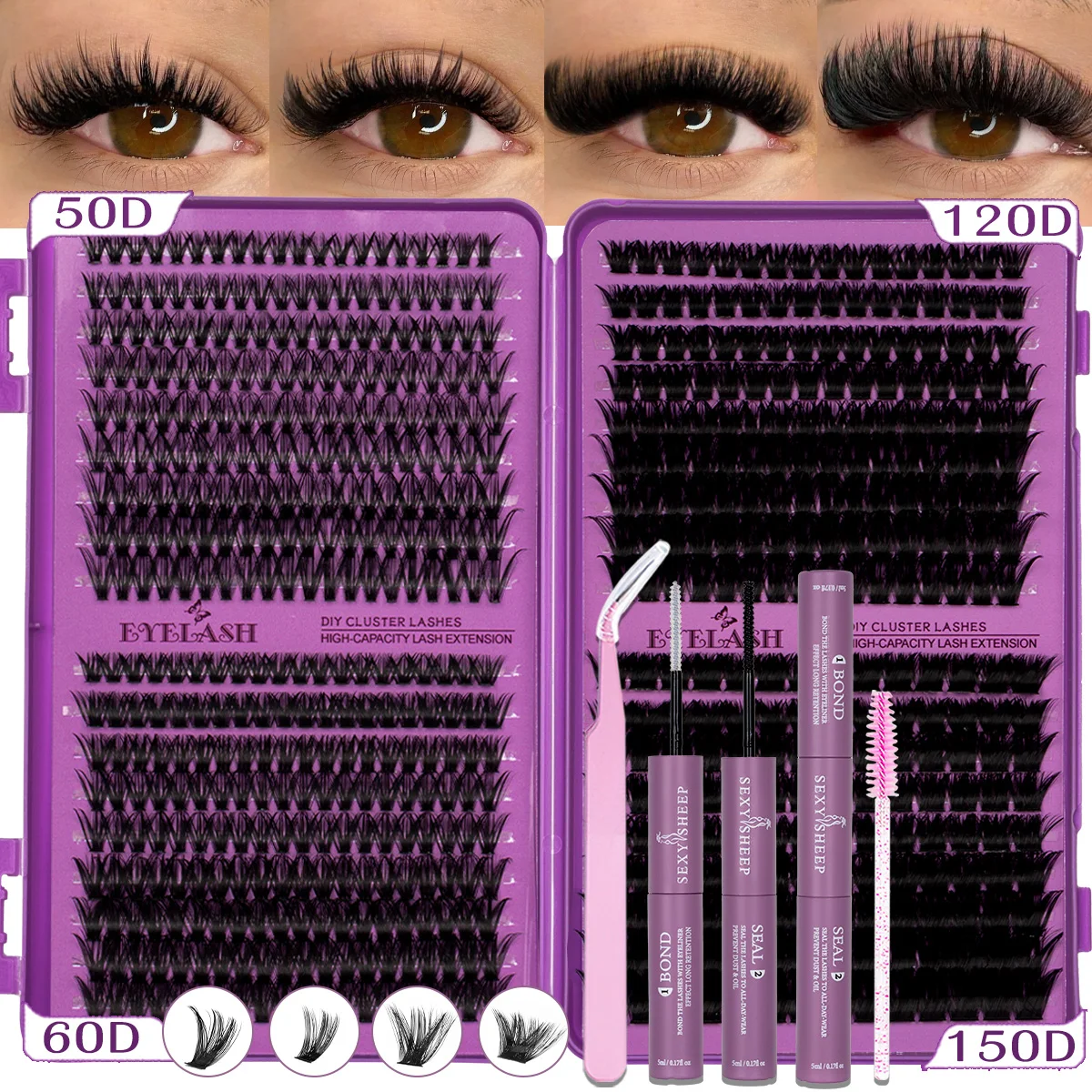 DIY Wimpernbüschel-Set Einzelwimpern-Kit Großes Set mit Kleber und Versiegelung Wimpernpinzette Wispy Lashes Kit Wiederverwendbar – Detail 13