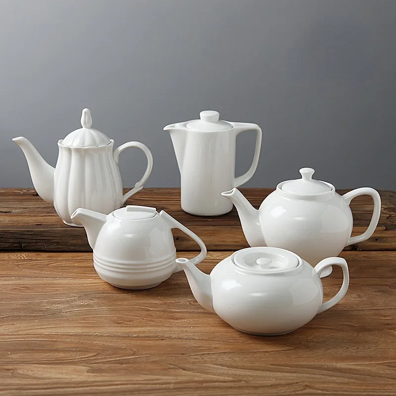 Pure White Shaped Ceramic Kettle Porcelain Coffee Pot Hotel Bar Decoration Teapot Restaurant Table Setting Household Drinkware