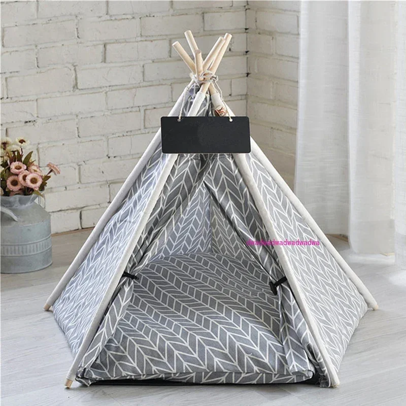 

Крытый и открытый питомник, портативная типи-пещера с ковриком, портативная льняная палатка для домашних животных, домик для собак, кошачий домик