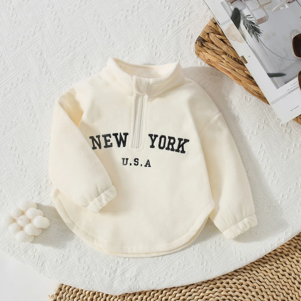 (6 Months -3 Years Old) Spring And Autumn New Simple Korean Style Baby Boys And Girls' Top, White Long Sleeve Children'S Clothin