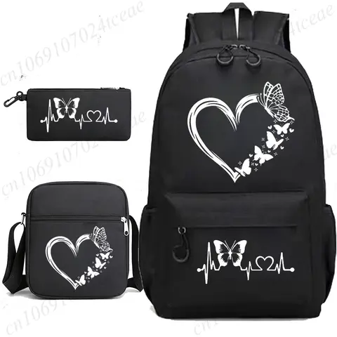 Bolsa de viaje con puerto Usb, Mochila escolar para adolescentes con corazón de mariposa, bonita Mochila escolar, Mochila grande para la universidad, Mochila