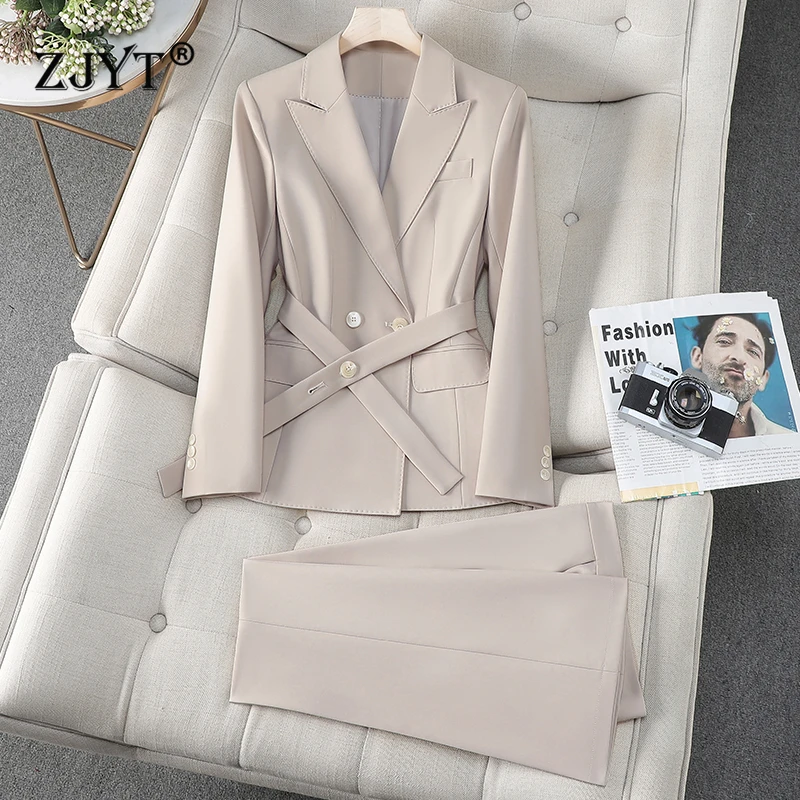 ZJYT Korean Fashion Commuter Blazer Pants Set for Woman 2 Pieces Matching Sets Autumn 2026 Elegant Lady Jacket and Trousers Suit