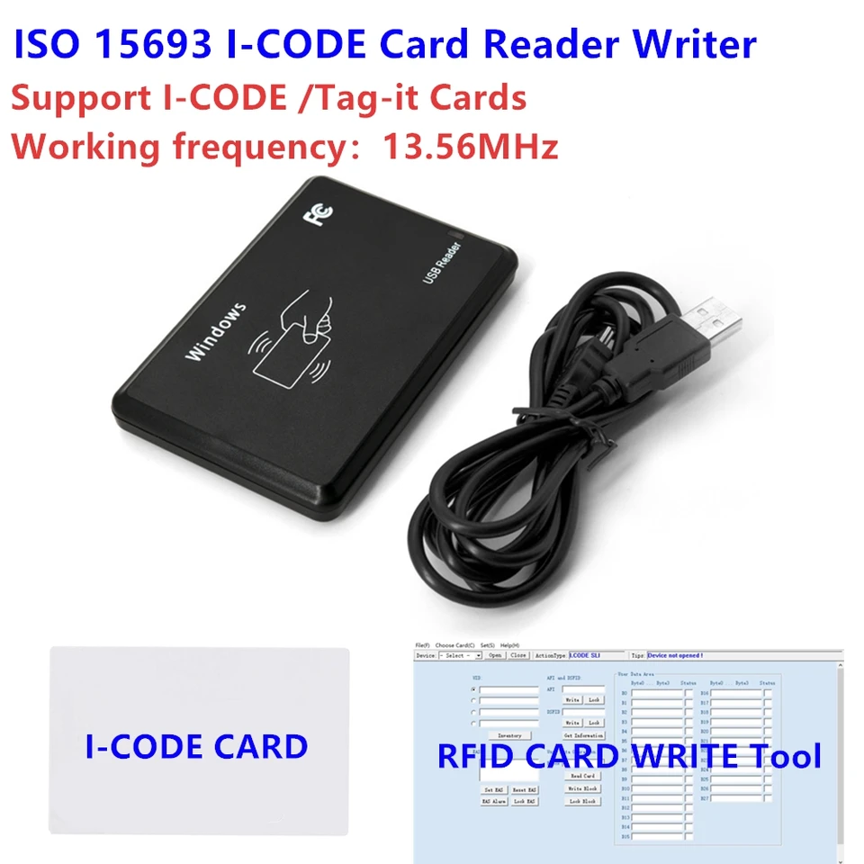 あいう ISO15693 13.56MHz RFID NFC ICODE Card Reader USB