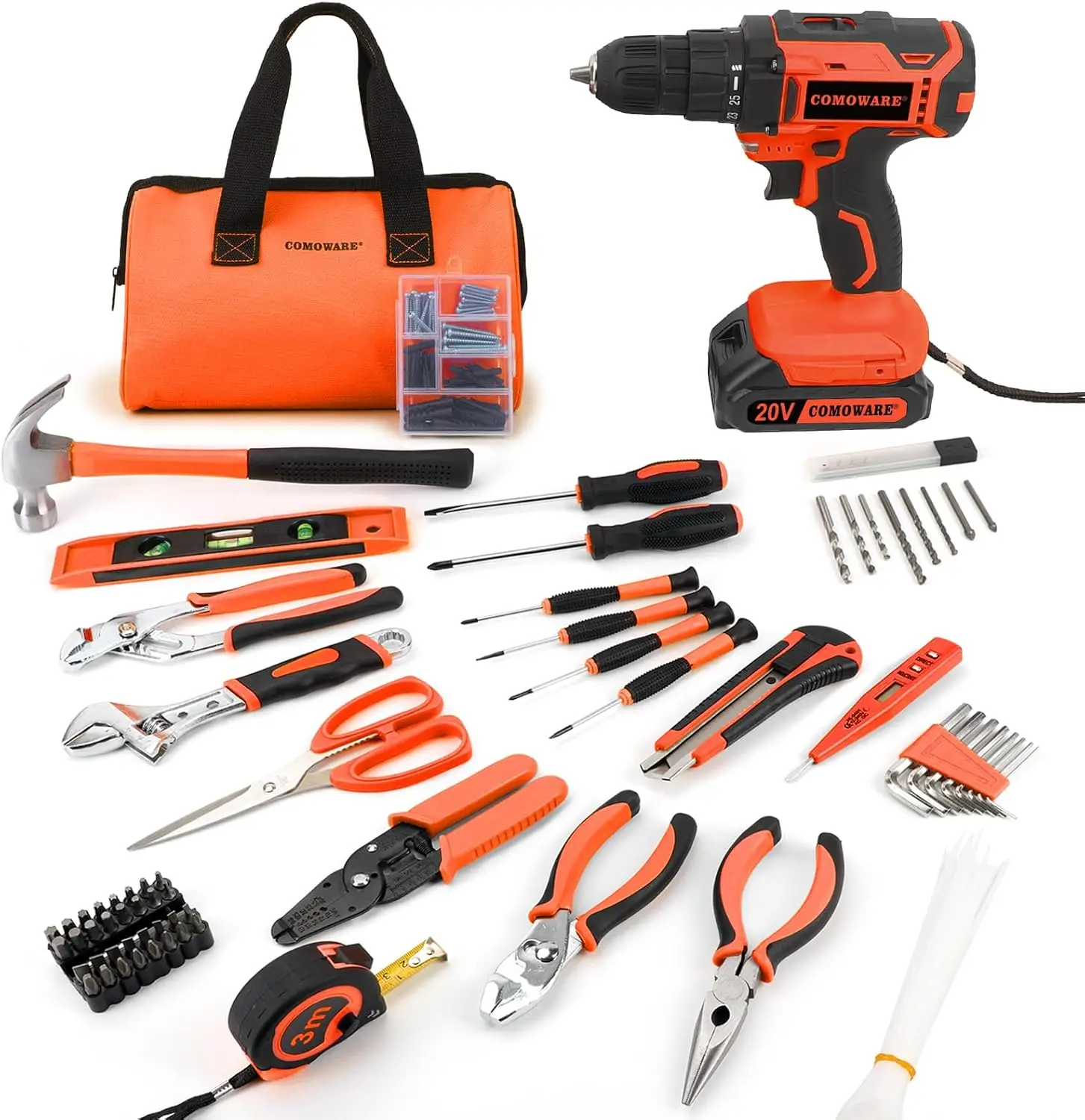 

Home Tool Kit with Drill, 171PCS Household Tool Kit with 20V Cordless Power Drill, Home Repairing Tool Power Drill Sets with Ora