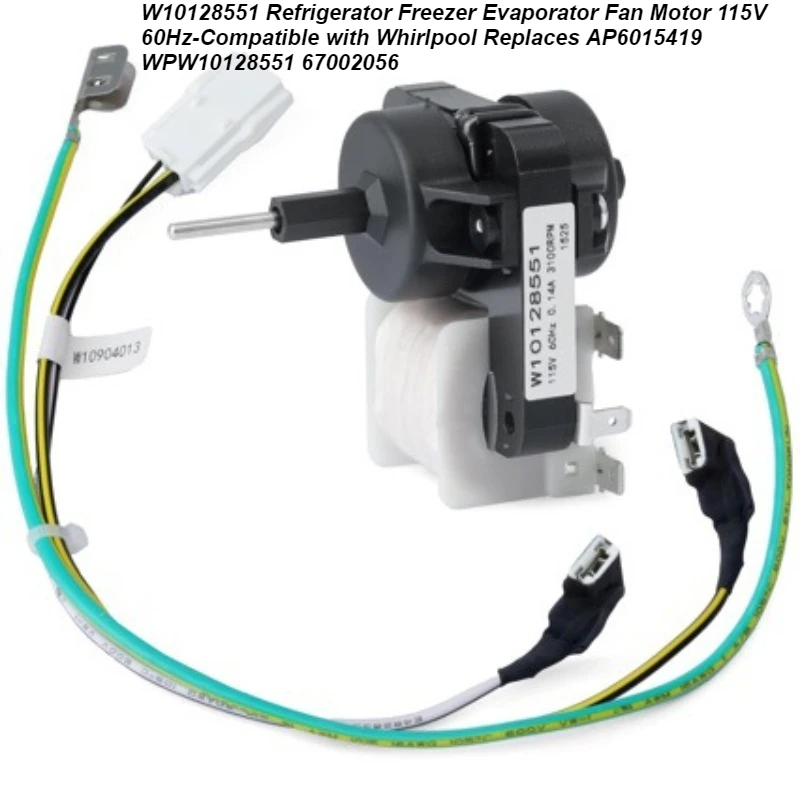 

W10128551 Refrigerator Freezer Evaporator Fan Motor 115V 60Hz-Compatible with Whirlpool Replaces AP6015419 WPW10128551 67002056