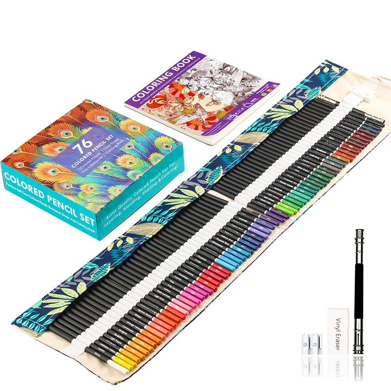 72Pcs Color Pencil Premium Artist Colored Pencil Set Handmade Canvas Pencil Wrap Extra Accessories Included Holiday Gift Pencils