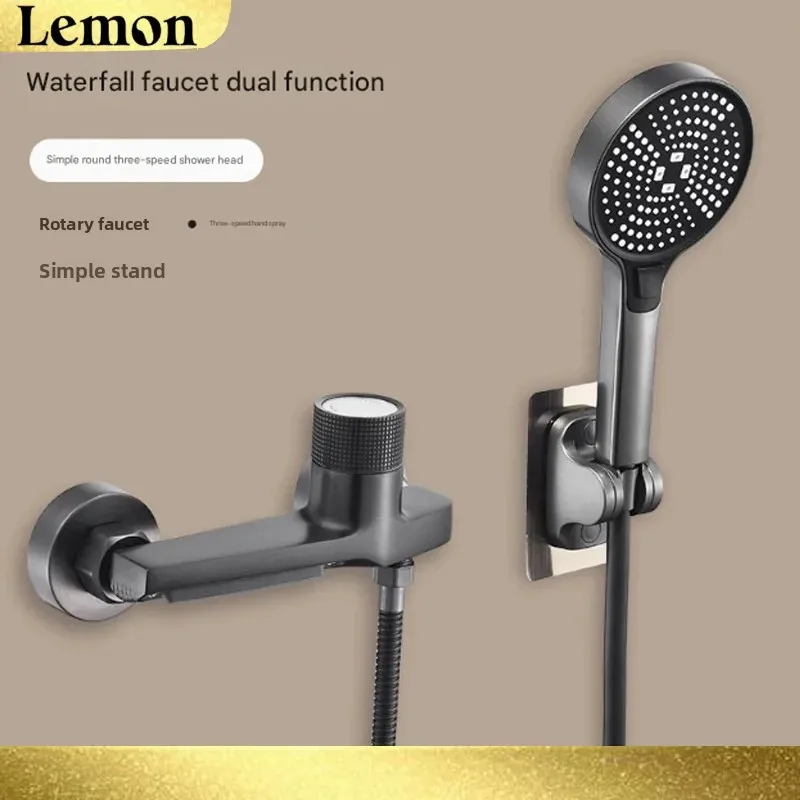 

Bathtub Gray Waterfall Bathtub Faucet With Hand Shower Brass Chrome Wall Mounted Bathroom Shower Mixer Tap Shower system Set