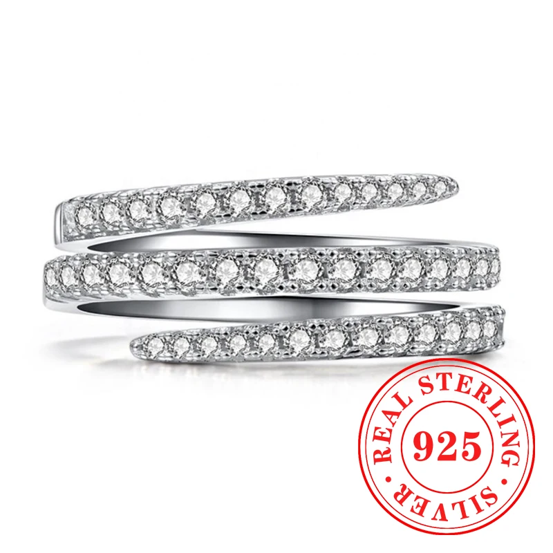 Huitan 여성용 반짝이는 CZ 매력적인 반지, 925 스털링 실버, 섬세한 액세서리, 모던 파티 주얼리, 3 레이어 디자인