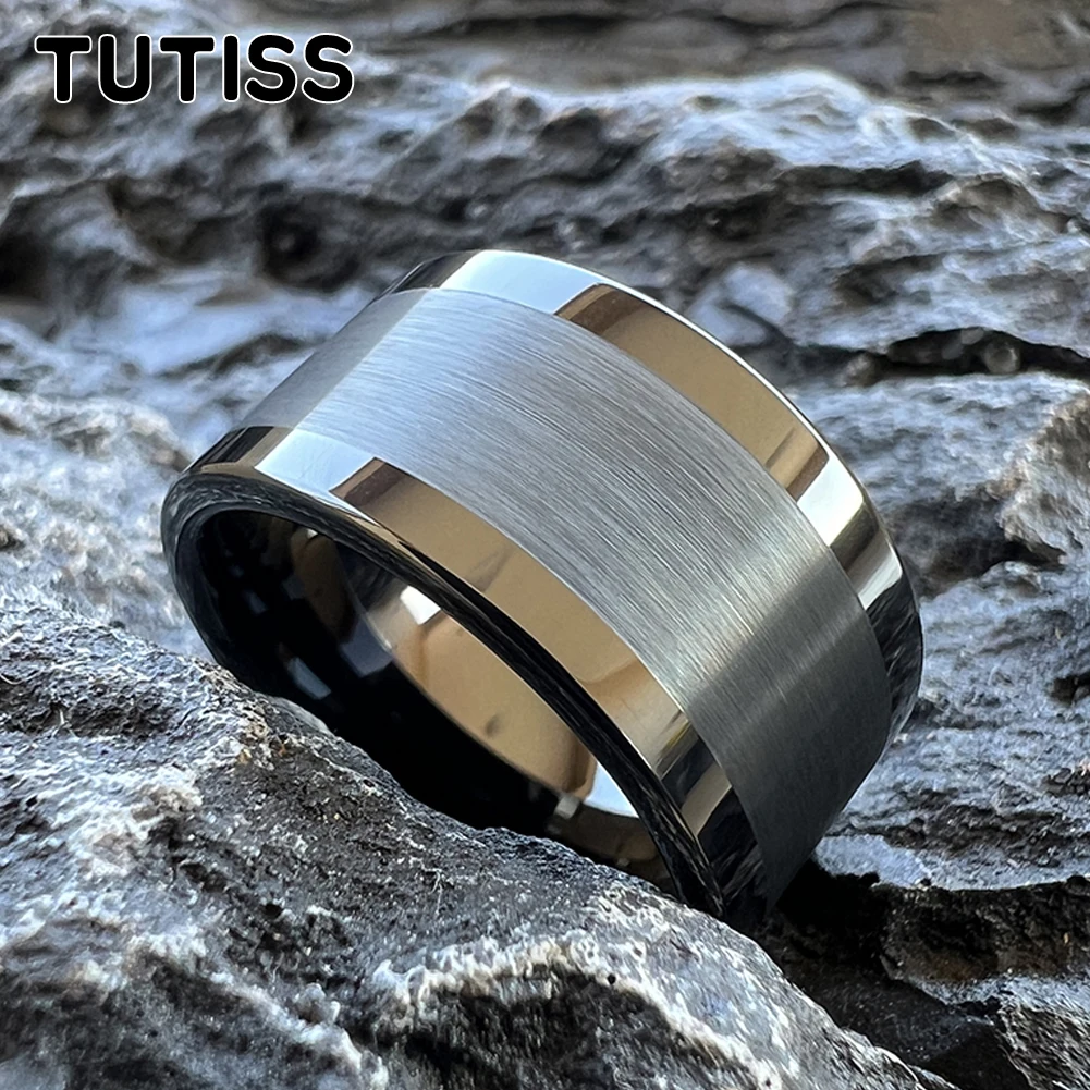 TUTISS Fashion 12MM Multiple Colors Wedding Band Tungsten Carbide Ring For Men Women Center Brushed Comfort Fit