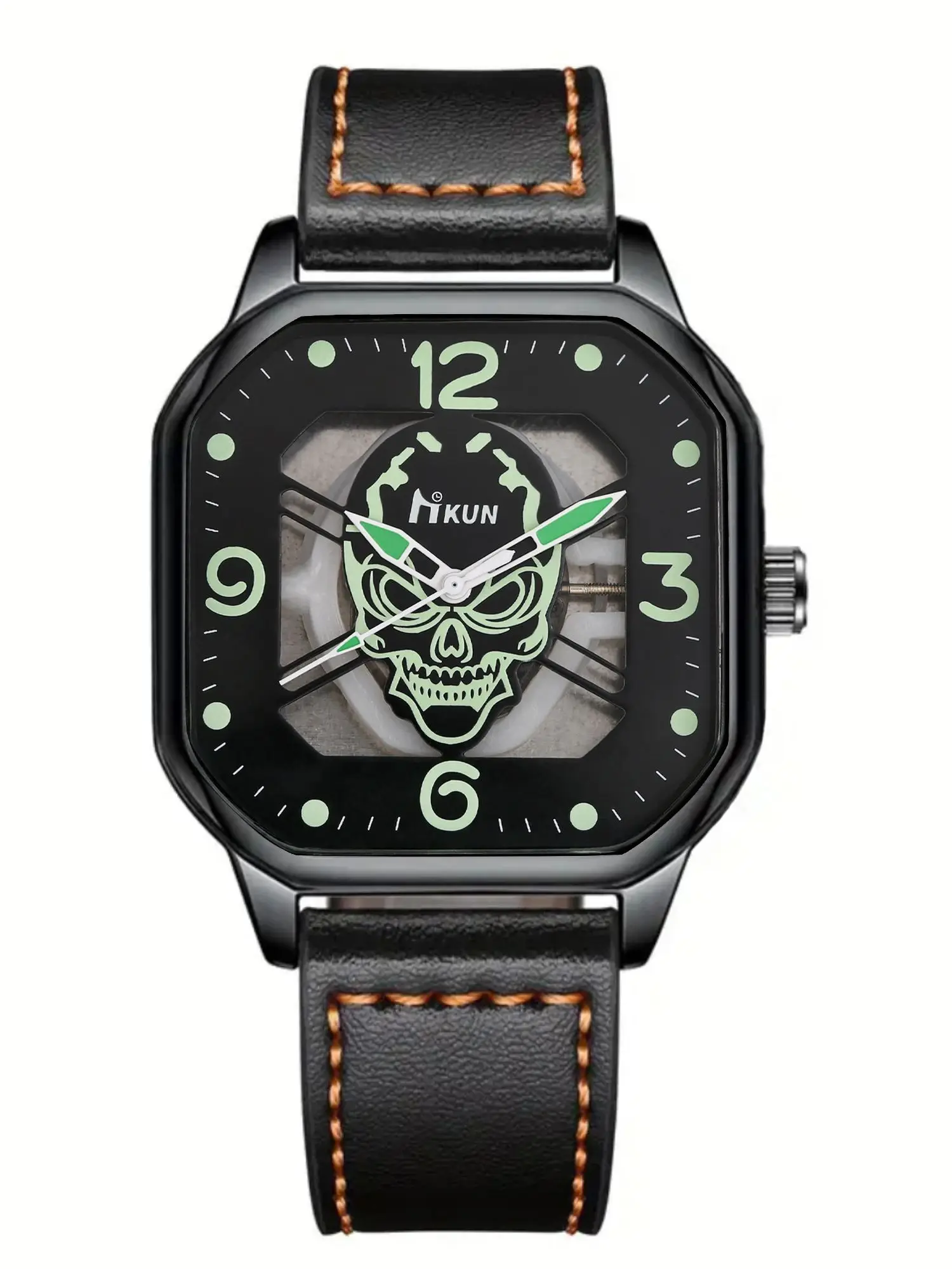 2 قطعة ساعة كوارتز رجالية عصرية داكنة نيثير وولف فلورسنت بمينا كبير مع محفظة صغيرة قصيرة محمولة رائعة، مناسبة لـ