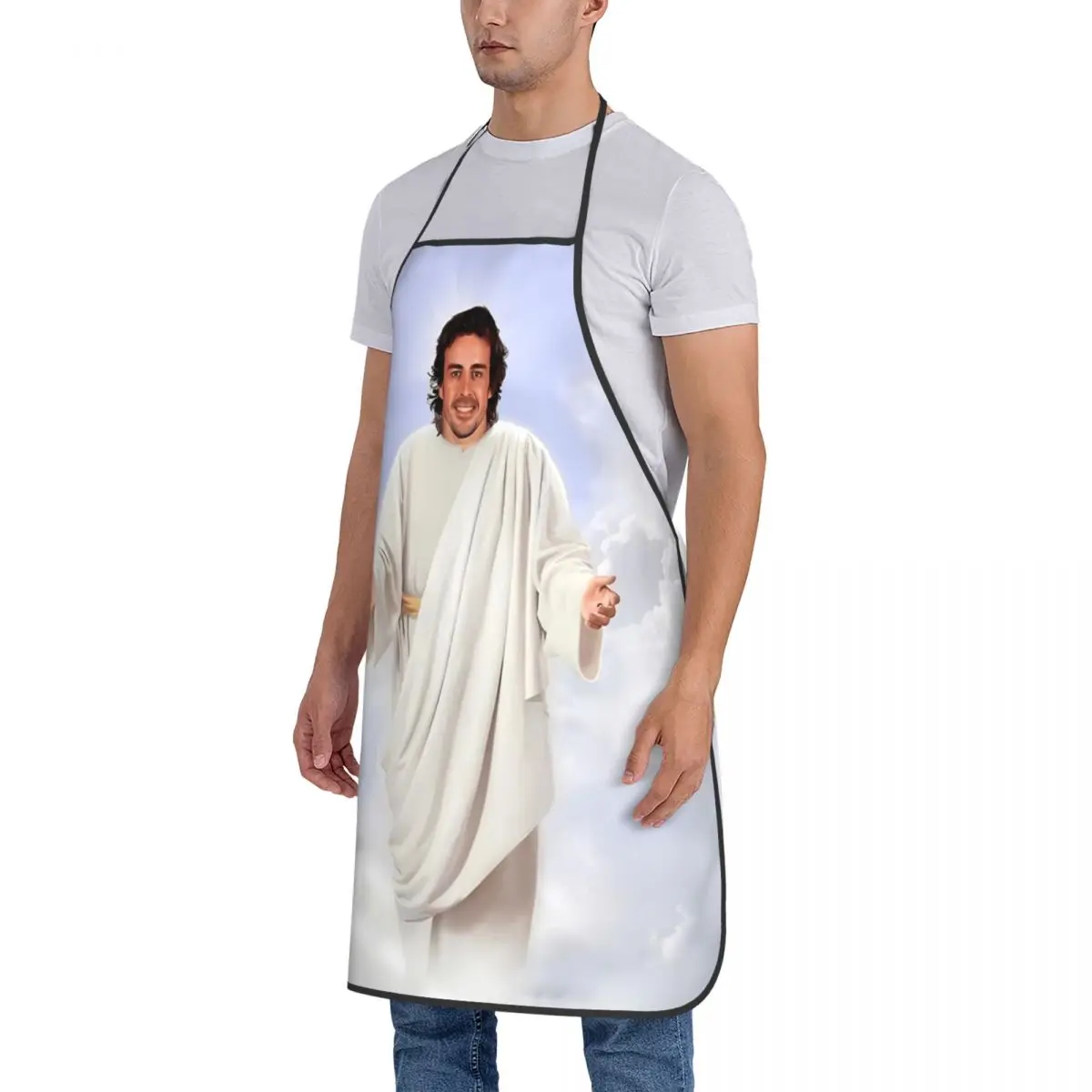 Funny Fernando Alonso Jesus Bib Apron Waterdrop Resistant Adjustable Tie BBQ Aprons for Men Women Chef Gifts