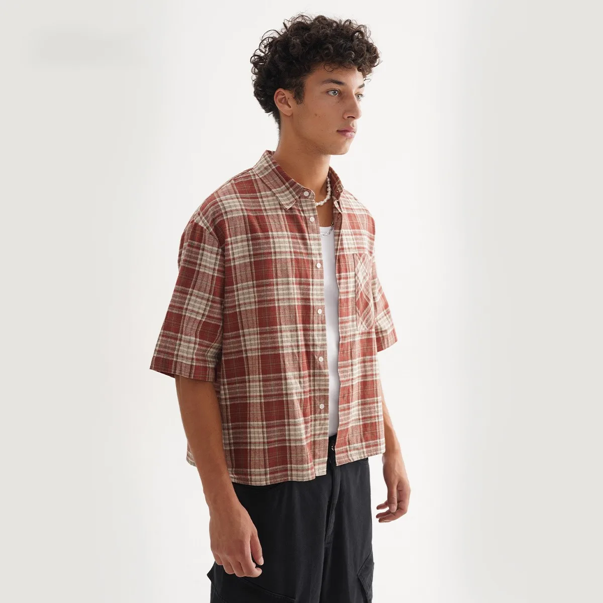‌Plaid Short Sleeve Shirt for Men‌ Casual Button Down,Lightweight Breathable Fabric,Trendy Streetwear,Summer Open Front Top