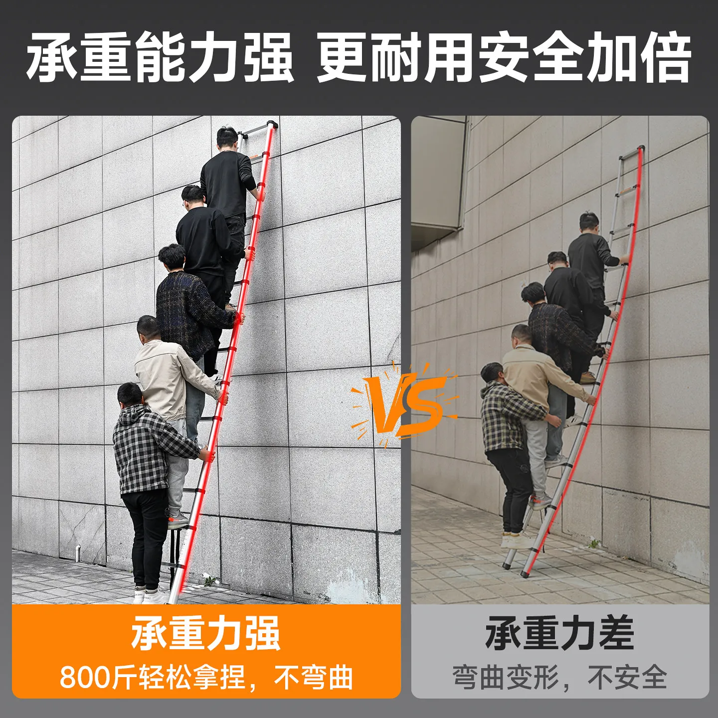 Engineering aluminum-magnesium alloy telescopic ladder Household folding ladder One-button recovery Anti-skid climbing