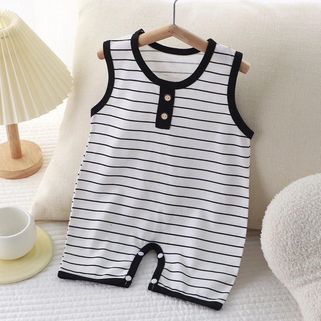 

Summer Newborn Baby Romper, Sleeveless Cotton Striped Jumpsuit for Boys and Girls, Lightweight Infant Bodysuit