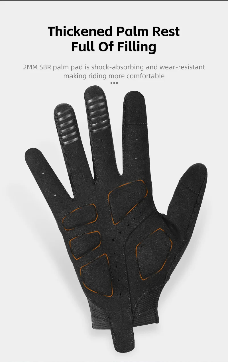 WEST BIKING Fahrradhandschuhe für Herren, atmungsaktiv, mit SBR-Polsterung, stoßdämpfend, mit Touchscreen-Funktion, für Rennrad, Mountainbike, für alle Jahreszeiten, Sport, mit vollen Fingern. – Detail 8