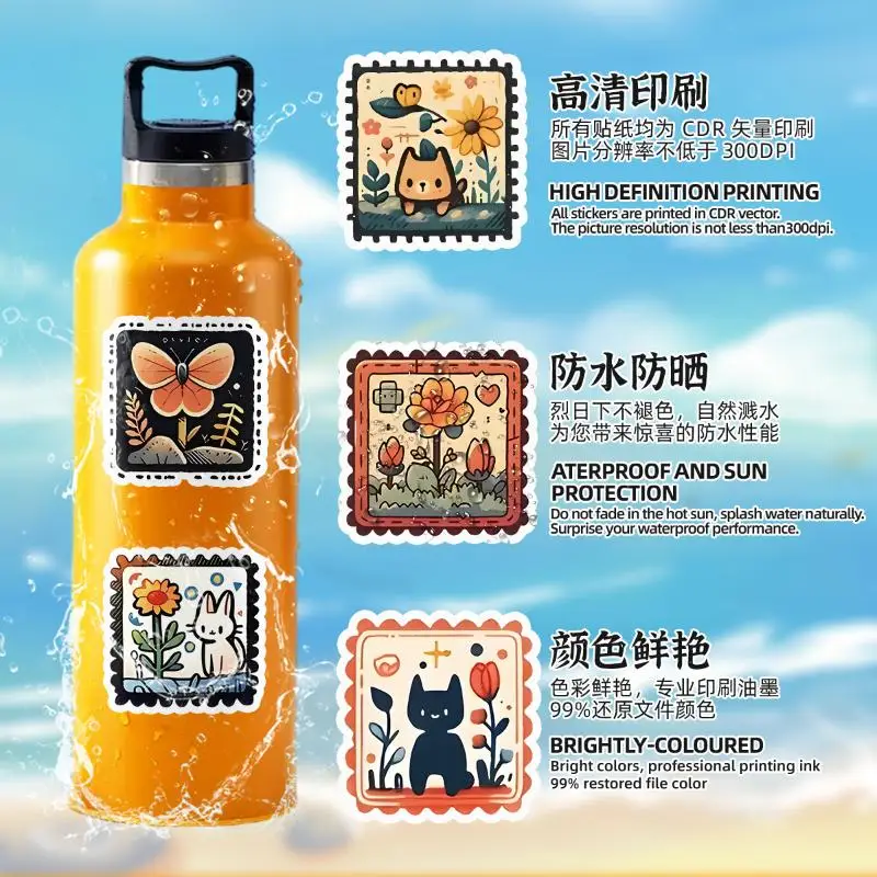 50Pcs/Set Cartoon Animal Stamp Stickers Decals Luggage Laptop Motorcycle Phone Waterproof Sticker Children Toy