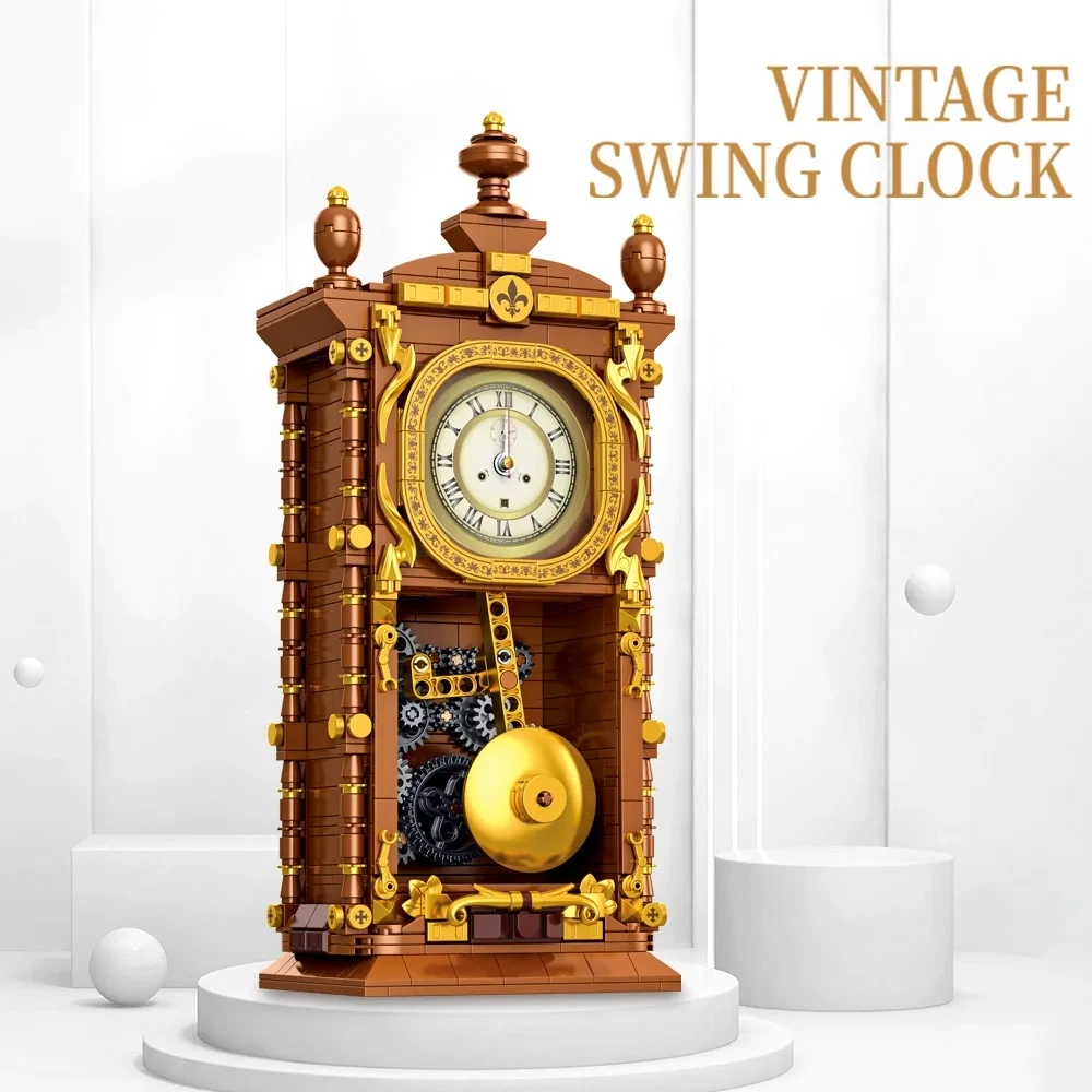 Blocs de Construction d'horloge pivotante série rétro classique, 751 pièces, avec pendule, ensemble de briques de Construction, cadeaux, jouets pour garçons et filles